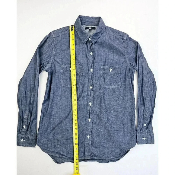 Uniqlo Size Small Women's Charcoal Blue Denim Style Long Sleeve Cotton Shirt - Picture 7 of 9